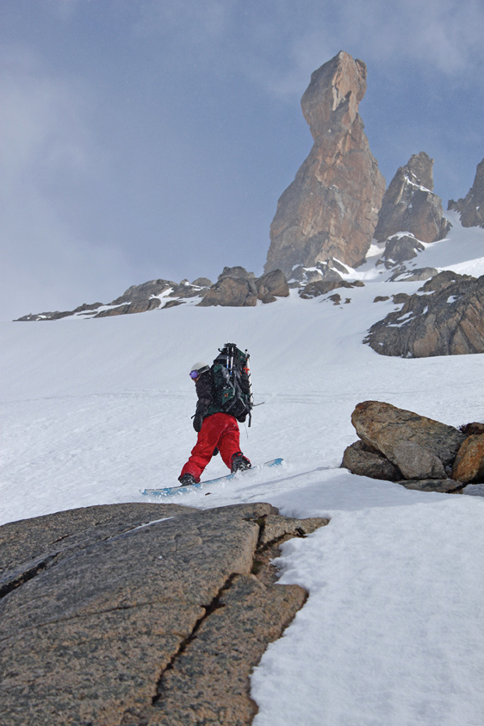 Towering spires punctuate the descent toward Refugio Frey from Catedral Alta Patagonia. Rider: Brian McKenna.