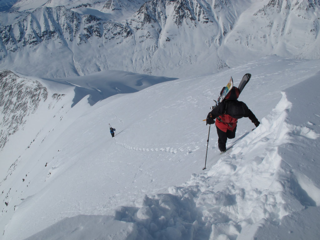Dr. Paul Lambie about to top out on Solidarity Peak in the St. Elias Mountains. The descent clocked in at 6,000'