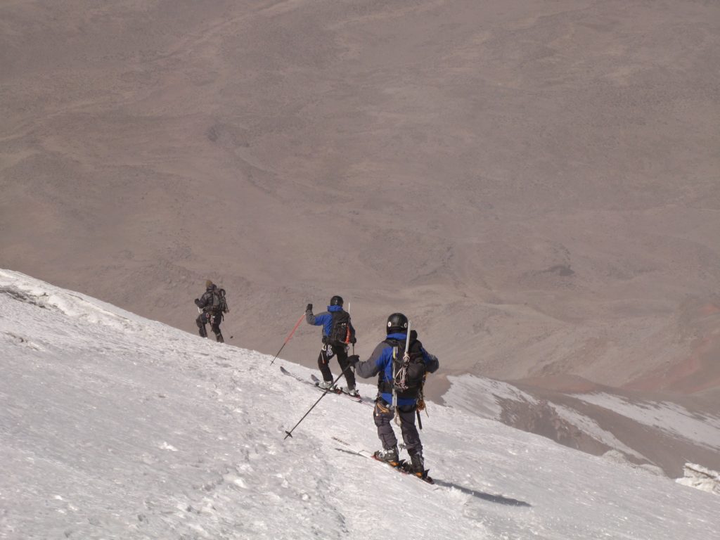 Skiing the summit ridge on Chimborazo. Photo Steve Marolt